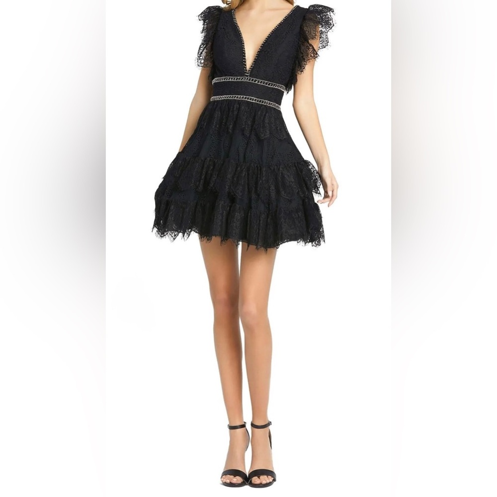 Mac Duggal Black Lace Mini Dress
